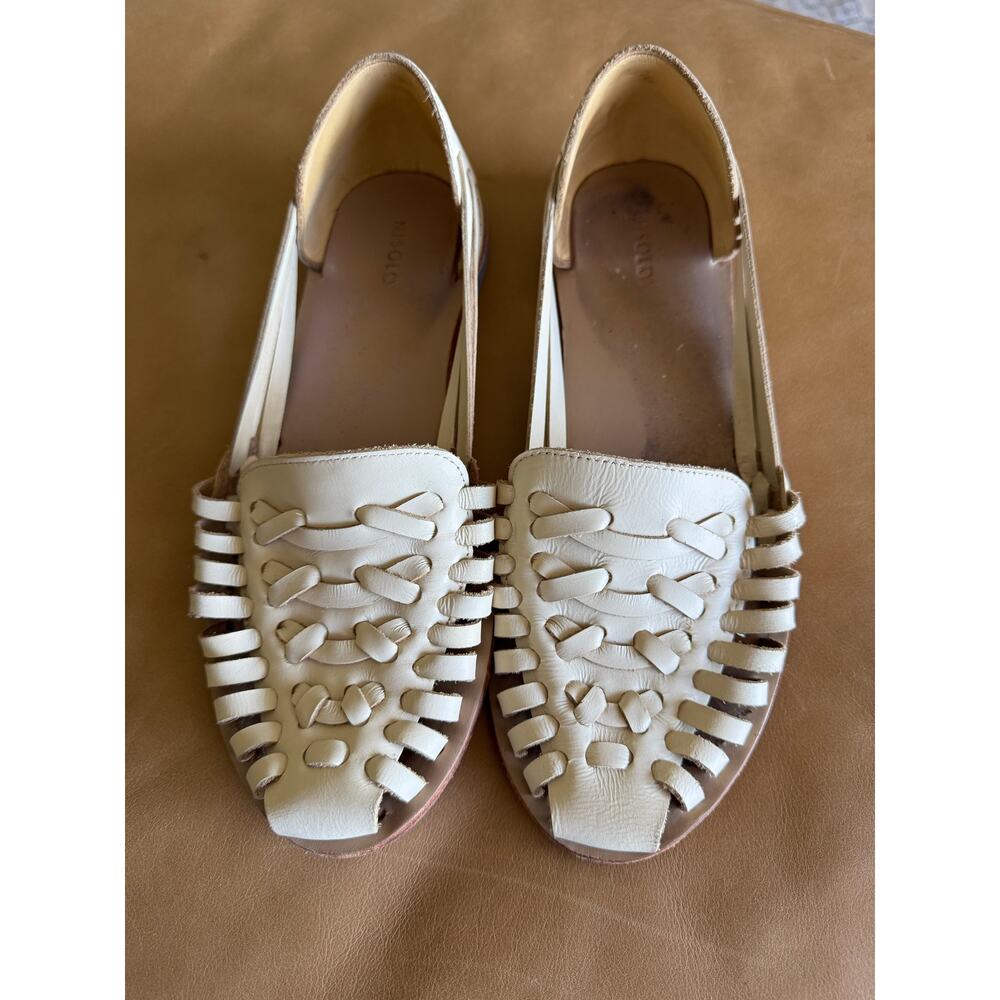 Nisolo Cream Leather Huarache-Style Sandals